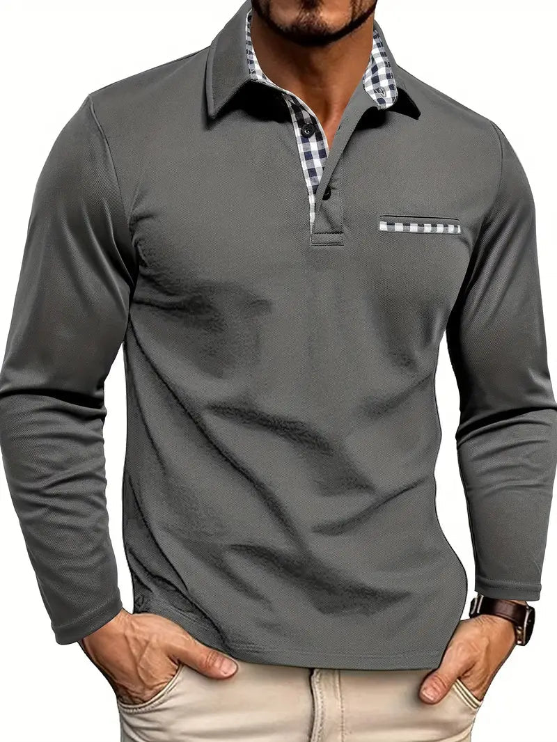 Herren Langarm Poloshirt mit Kontrastakzenten für Vielseitige Anlässe