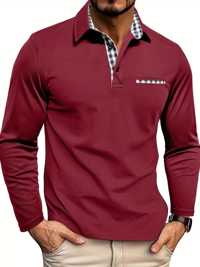 Herren Langarm Poloshirt mit Kontrastakzenten für Vielseitige Anlässe