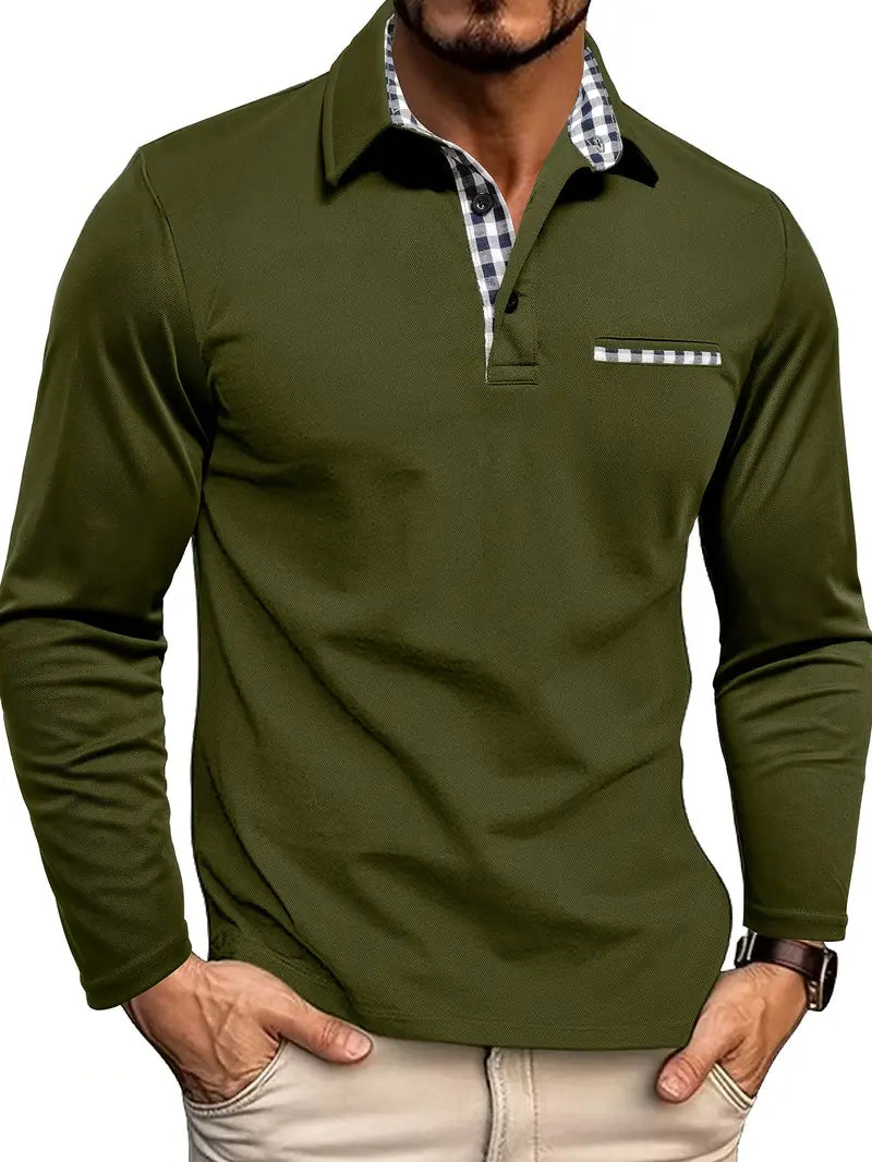 Herren Langarm Poloshirt mit Kontrastakzenten für Vielseitige Anlässe