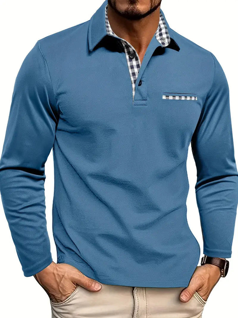 Herren Langarm Poloshirt mit Kontrastakzenten für Vielseitige Anlässe