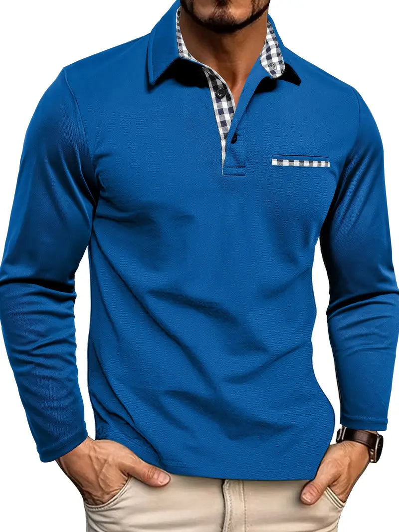 Herren Langarm Poloshirt mit Kontrastakzenten für Vielseitige Anlässe