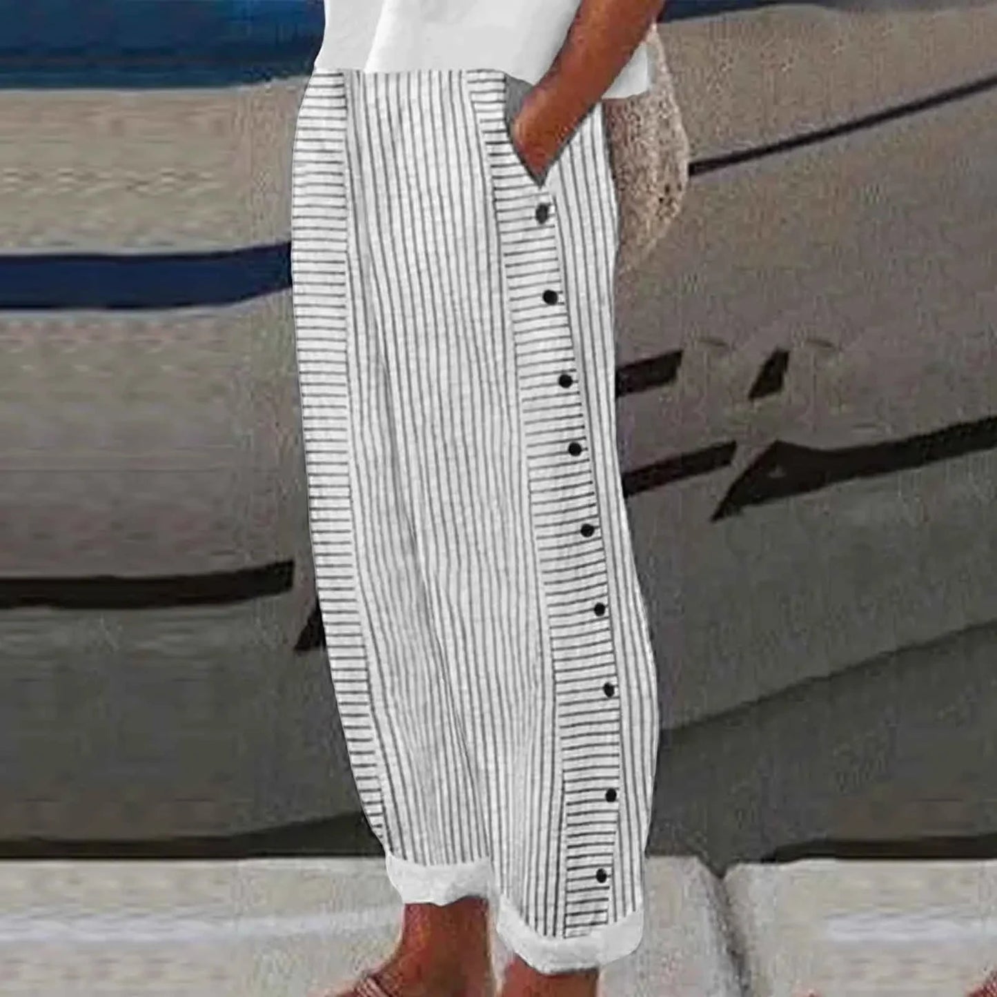 Seabreeze Leinenhose Damen - Stilvolle Sommerhose mit Streifen und Komfort