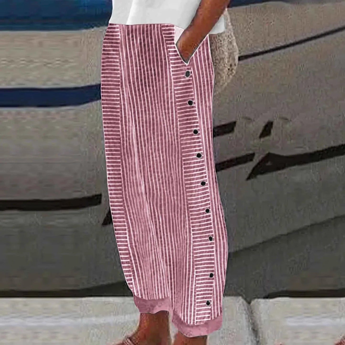 Seabreeze Leinenhose Damen - Stilvolle Sommerhose mit Streifen und Komfort