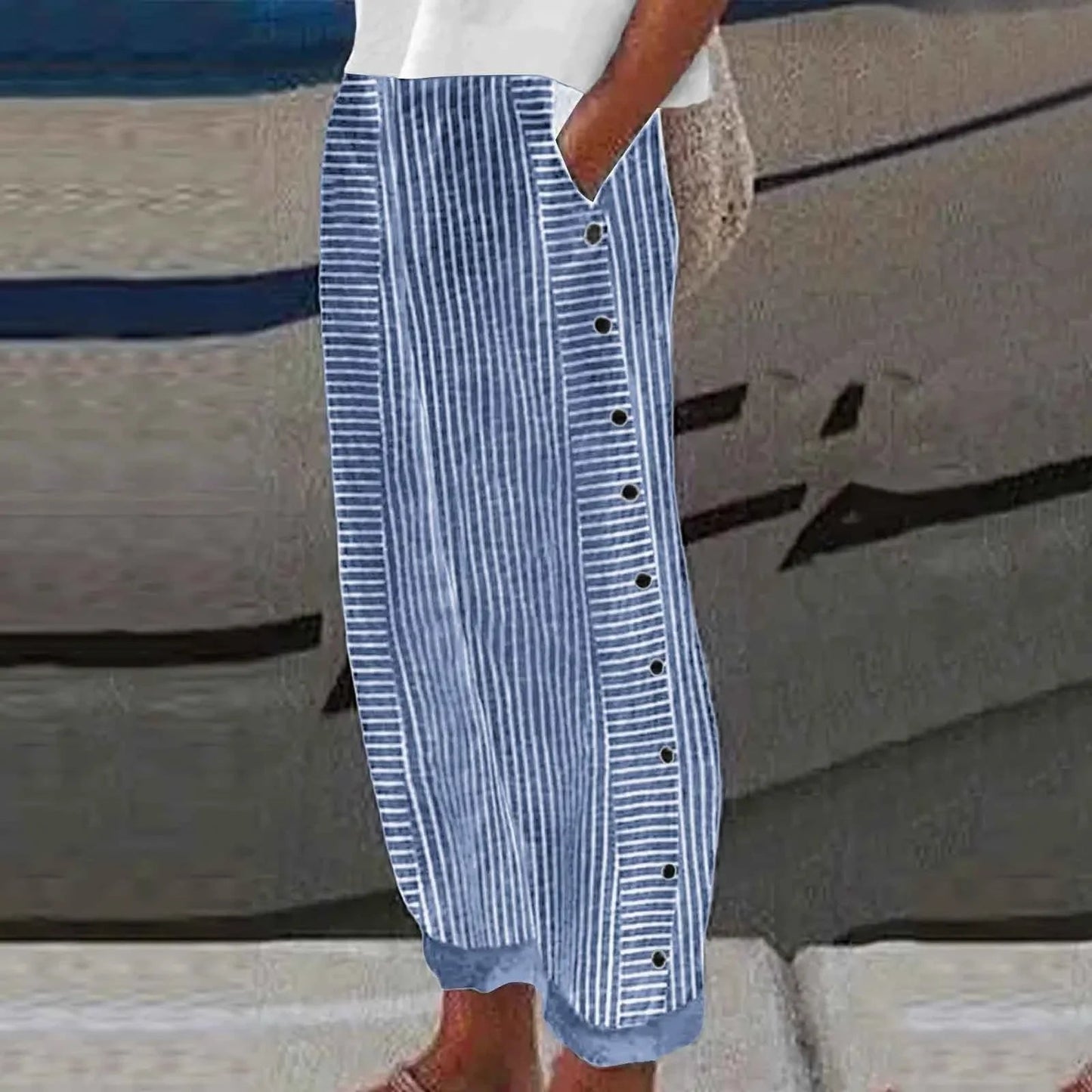 Seabreeze Leinenhose Damen - Stilvolle Sommerhose mit Streifen und Komfort