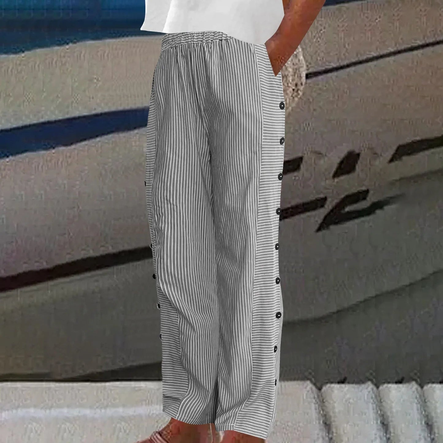 Seabreeze Leinenhose Damen - Stilvolle Sommerhose mit Streifen und Komfort