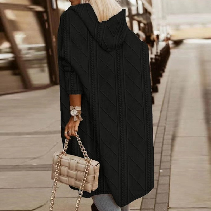 Strickjacke Damen Lang - Weicher Komfort Mit Kapuze