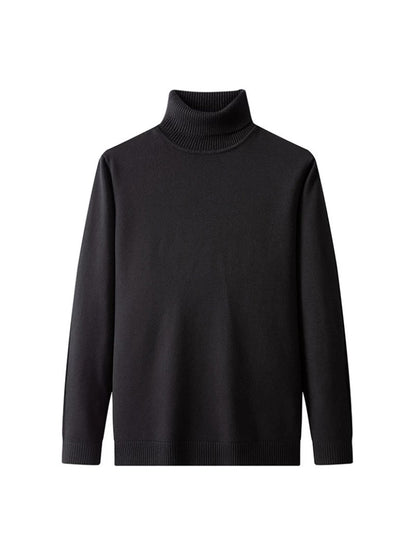 Men's Cozy Turtleneck Sweater - Solid Color, Long Sleeve, Perfect for Fall & Winter