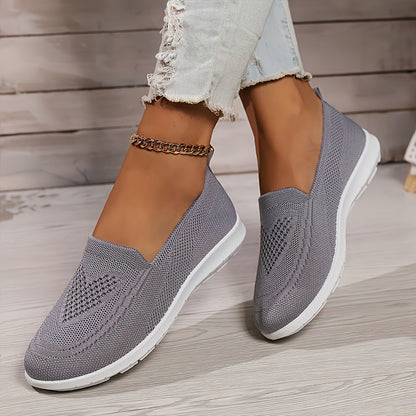 Women's Solid Color Knitted Sneakers, Soft Sole Lightweight Slip On Walking Shoes, Low-top Breathable Daily Footwear