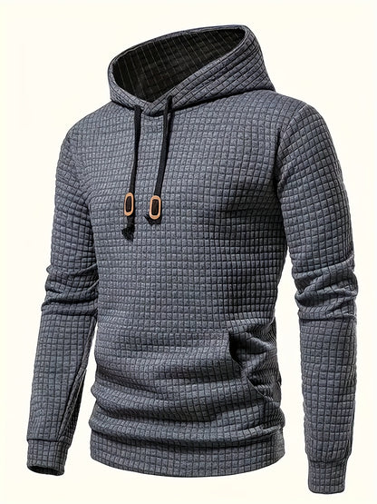 Plus Size Men's Solid Textured Hoodie Spring Fall Winter Hooded Sweatshirt For Big & Tall Males, Men's Clothing