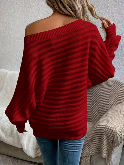 Elegant Off-Shoulder Wool Sweater for Women - Chic & Comfy, Perfect for Fall/Winter