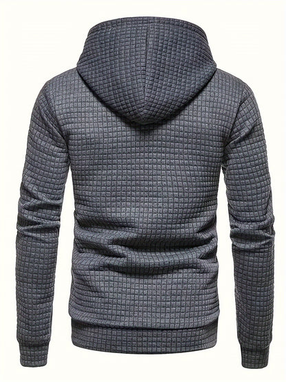 Plus Size Men's Solid Textured Hoodie Spring Fall Winter Hooded Sweatshirt For Big & Tall Males, Men's Clothing