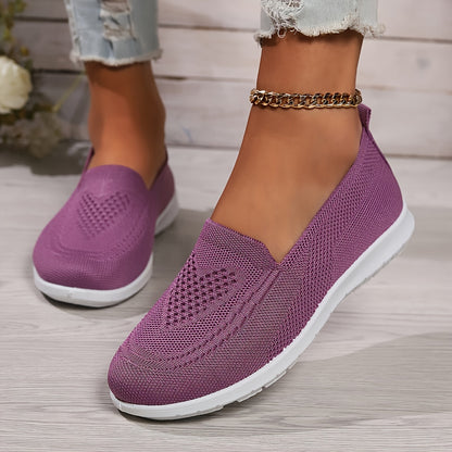 Women's Solid Color Knitted Sneakers, Soft Sole Lightweight Slip On Walking Shoes, Low-top Breathable Daily Footwear