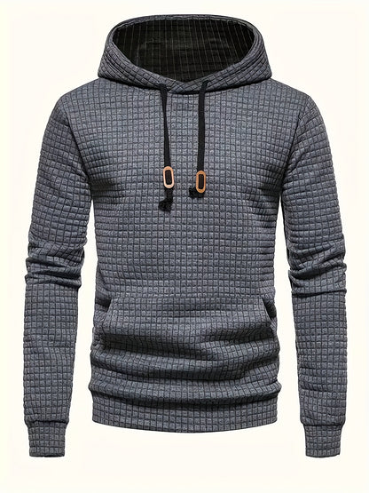 Plus Size Men's Solid Textured Hoodie Spring Fall Winter Hooded Sweatshirt For Big & Tall Males, Men's Clothing