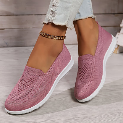 Women's Solid Color Knitted Sneakers, Soft Sole Lightweight Slip On Walking Shoes, Low-top Breathable Daily Footwear