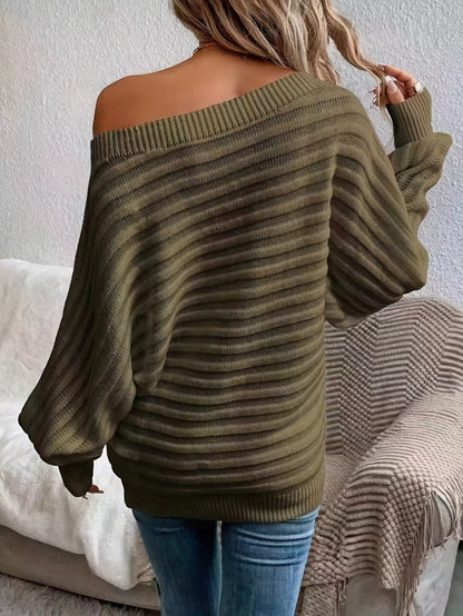 Elegant Off-Shoulder Wool Sweater for Women - Chic & Comfy, Perfect for Fall/Winter