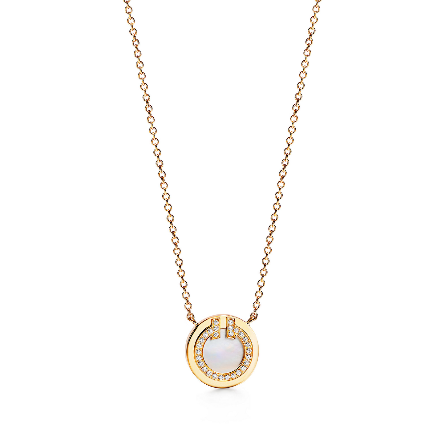 Tiffany T – Diamant- und Perlmutt-Kreisanhänger in Gelbgold