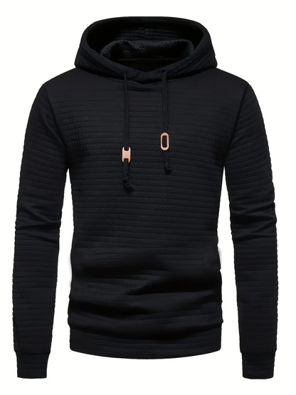 Plus Size Men's Solid Textured Hoodie Spring Fall Winter Hooded Sweatshirt For Big & Tall Males, Men's Clothing