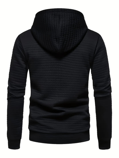 Plus Size Men's Solid Textured Hoodie Spring Fall Winter Hooded Sweatshirt For Big & Tall Males, Men's Clothing