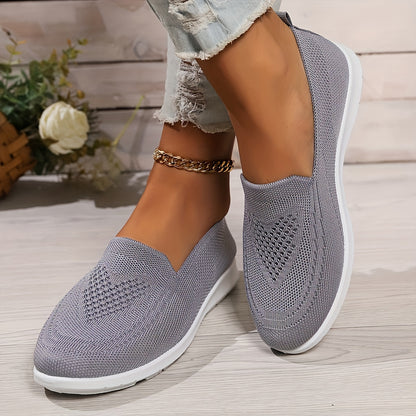 Women's Solid Color Knitted Sneakers, Soft Sole Lightweight Slip On Walking Shoes, Low-top Breathable Daily Footwear