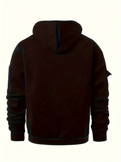 Men's Regular Fit Hoodie with Zip Pockets - Black, Polyester Blend, Long Sleeve, Casual Style