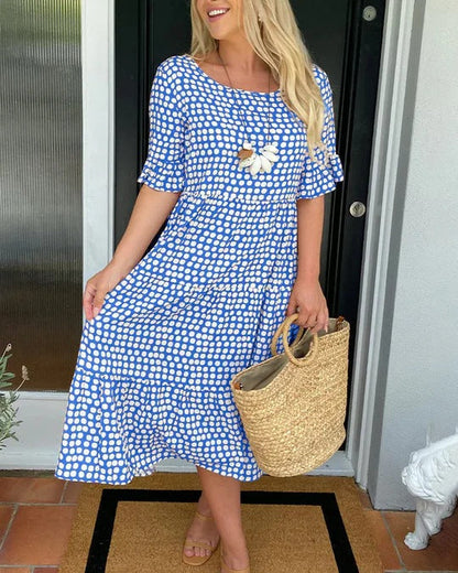Elegantes Midikleid für Damen - Elegantes Sommerkleid Mit Fließender Silhouette & Punktmuster