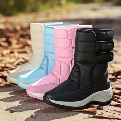 Waterproof Boots Women Winter Shoes Platform Boots WithThick Fur Mid-Calf Snow Boots Fashion Wedge Botas Mujer Shoes Woman