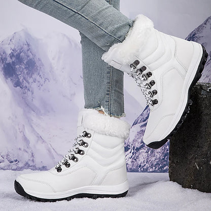 2024 Winter Dameslaarzen Merk Pluche Snowlaars Hoge Top Antislip Sneakers Vrouwen Warm Waterdicht Laars Mode Casual Katoenen Schoen