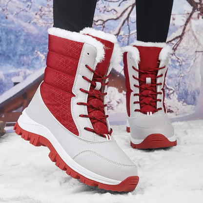 2024 Winter Dameslaarzen Merk Pluche Snowlaars Hoge Top Antislip Sneakers Vrouwen Warm Waterdicht Laars Mode Casual Katoenen Schoen