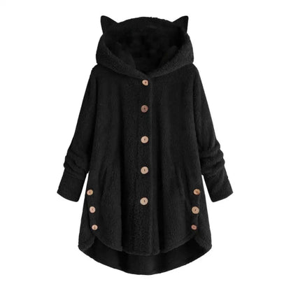 Schattige Dikke Pluche Vrouwen Hoodies Winter Bont Katten Oren Capuchon Onregelmatige Zoom Knoop Jack Fleece Hoodies Jas