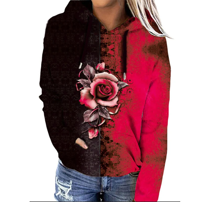 Bloem Bloemen 3d Print Hoodies Vrouwen Herfst Streetwear Lange Mouwen Hoodie Oversized Pullovers Y 2K Sweatshirts Vrouw Kleding