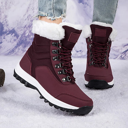 2024 Winter Dameslaarzen Merk Pluche Snowlaars Hoge Top Antislip Sneakers Vrouwen Warm Waterdicht Laars Mode Casual Katoenen Schoen