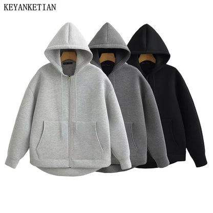 Keyanketian Winter Nieuwe Dames Hoodie High Street Unisex Stijl Dubbele Zakken Oversized Losse Sweatshirts Bovenkleding Top