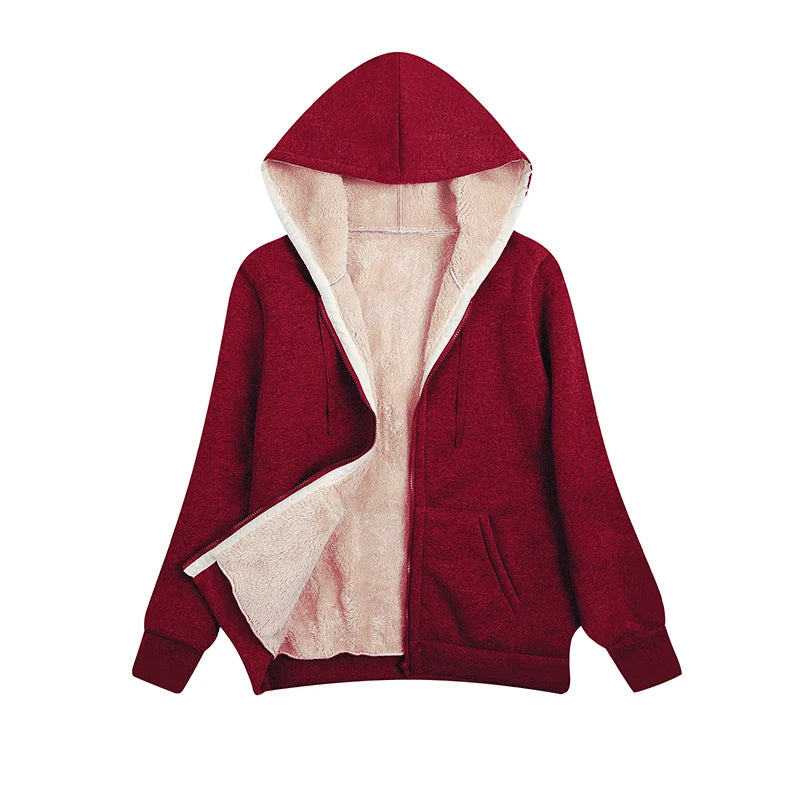 Winter Dames Pluche Jas Met Capuchon Fleece Hoodies S-2XL Sweatshirt Met Rits En Lange Mouwen Sweater Jas