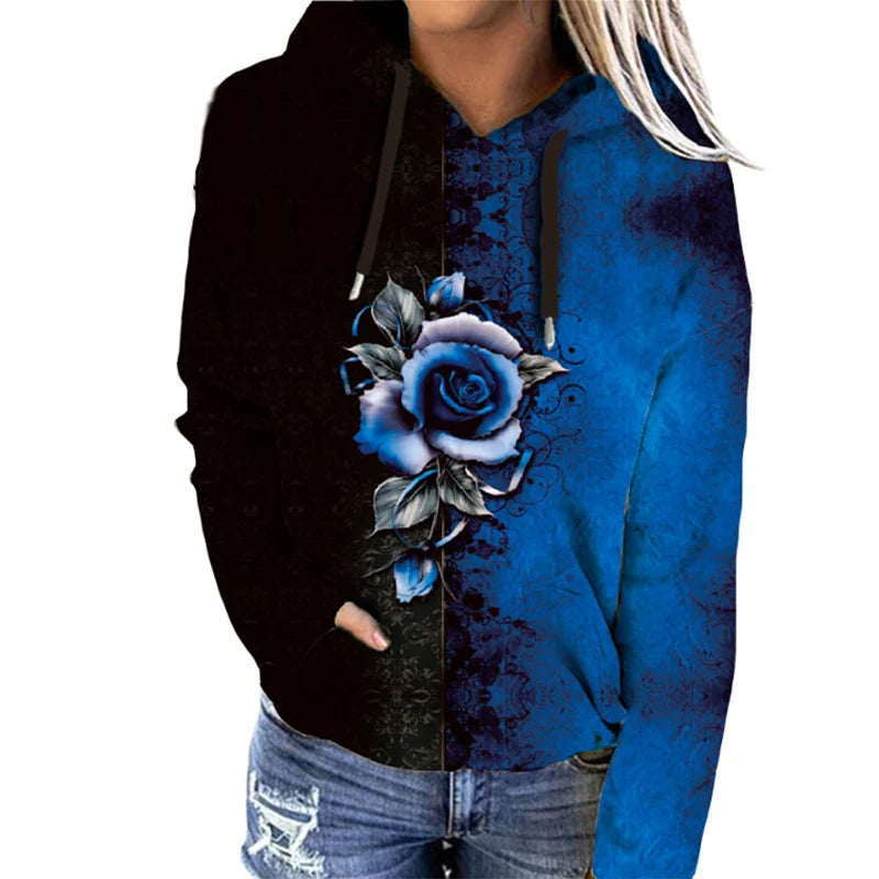 Bloem Bloemen 3d Print Hoodies Vrouwen Herfst Streetwear Lange Mouwen Hoodie Oversized Pullovers Y 2K Sweatshirts Vrouw Kleding