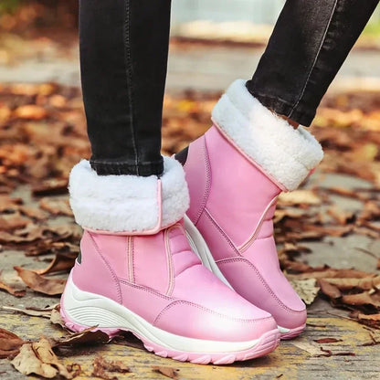 Waterproof Boots Women Winter Shoes Platform Boots WithThick Fur Mid-Calf Snow Boots Fashion Wedge Botas Mujer Shoes Woman