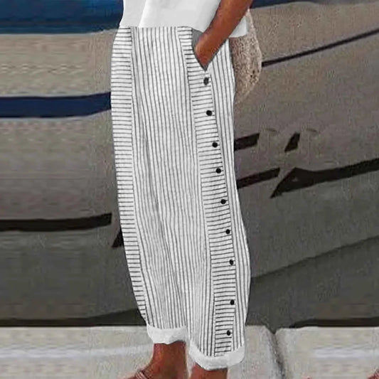Seabreeze Leinenhose Damen - Stilvolle Sommerhose mit Streifen und Komfort