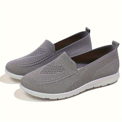 Women's Solid Color Knitted Sneakers, Soft Sole Lightweight Slip On Walking Shoes, Low-top Breathable Daily Footwear