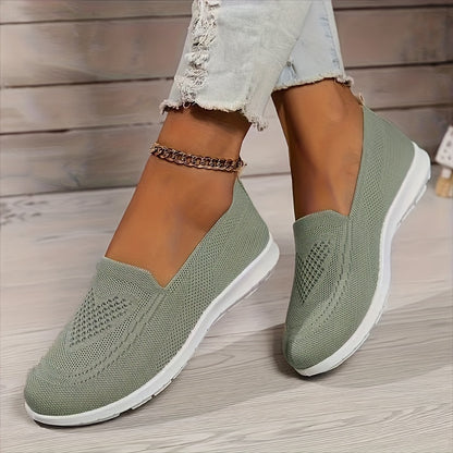 Women's Solid Color Knitted Sneakers, Soft Sole Lightweight Slip On Walking Shoes, Low-top Breathable Daily Footwear