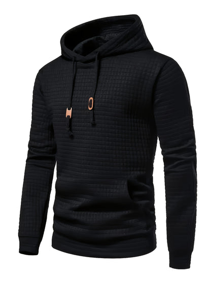 Plus Size Men's Solid Textured Hoodie Spring Fall Winter Hooded Sweatshirt For Big & Tall Males, Men's Clothing