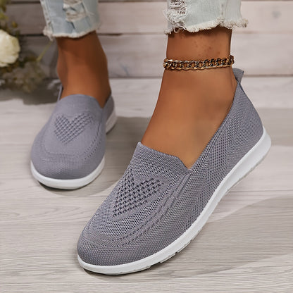 Women's Solid Color Knitted Sneakers, Soft Sole Lightweight Slip On Walking Shoes, Low-top Breathable Daily Footwear