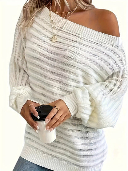 Elegant Off-Shoulder Wool Sweater for Women - Chic & Comfy, Perfect for Fall/Winter