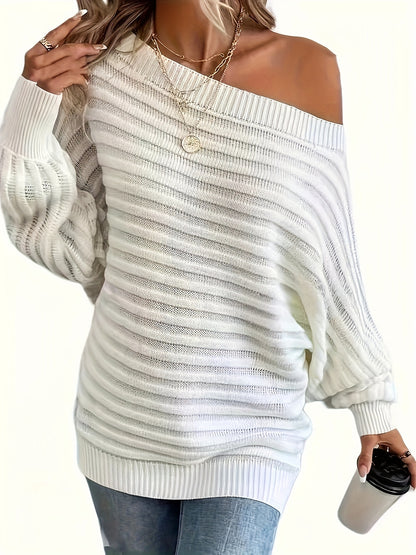 Elegant Off-Shoulder Wool Sweater for Women - Chic & Comfy, Perfect for Fall/Winter