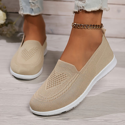 Women's Solid Color Knitted Sneakers, Soft Sole Lightweight Slip On Walking Shoes, Low-top Breathable Daily Footwear