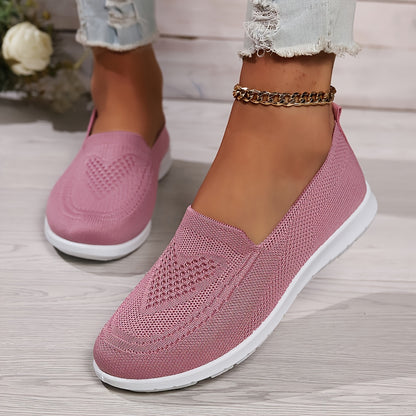 Women's Solid Color Knitted Sneakers, Soft Sole Lightweight Slip On Walking Shoes, Low-top Breathable Daily Footwear