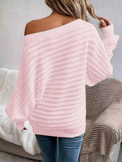 Elegant Off-Shoulder Wool Sweater for Women - Chic & Comfy, Perfect for Fall/Winter