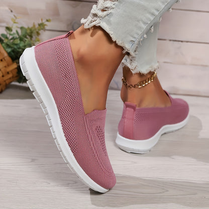 Women's Solid Color Knitted Sneakers, Soft Sole Lightweight Slip On Walking Shoes, Low-top Breathable Daily Footwear