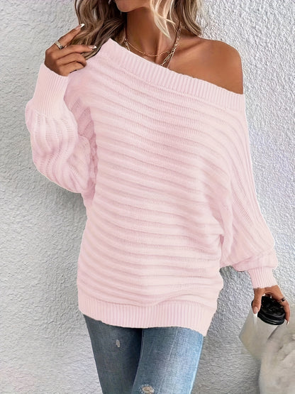 Elegant Off-Shoulder Wool Sweater for Women - Chic & Comfy, Perfect for Fall/Winter