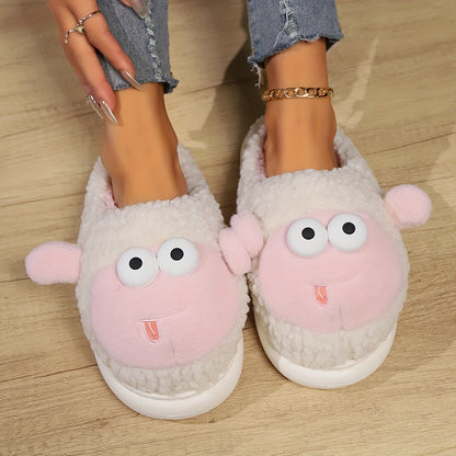 Cute Cartoon Fluffy Home Slippers, Soft Sole Platform Plush Lined Cozy Shoes, Non-slip Floor Mute Slippers